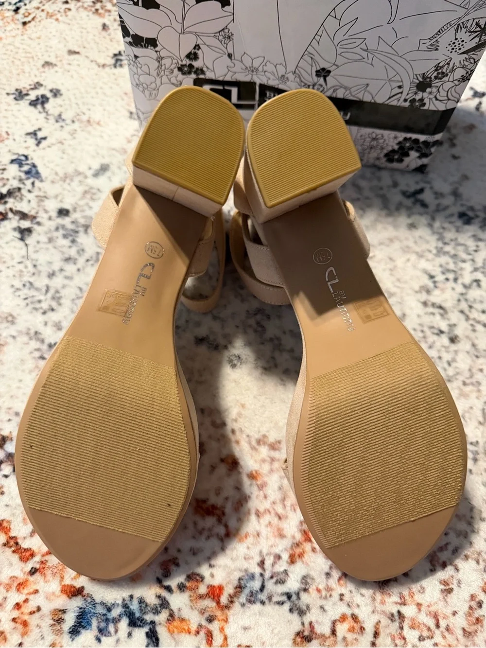 Chinese Laundry Nude/Tan Suede Block Heel Sandals with Ankle Strap